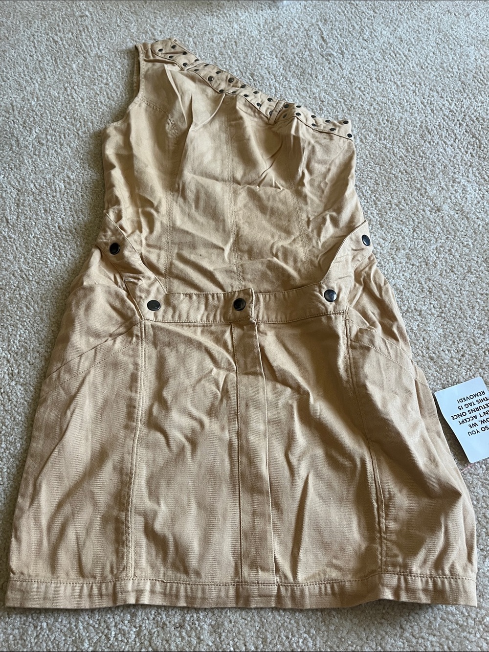 ASOS One-Shoulder Tan Stud-Trim Mini Dress